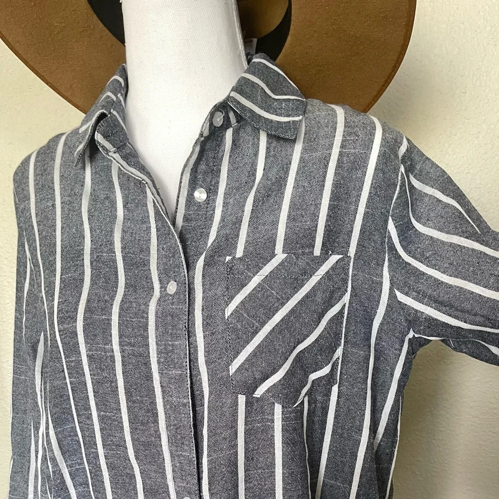 New - Striped Blue & White Sheer Swim Cover Up / Kimono / Button Up Shirt Dress - Picture 10 of 14